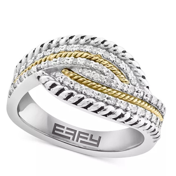 Effy Diamond Swirl Silver and Gold Crossover Ring